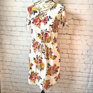 Lace Drawstring Short Sleeve  Floral Sun Dress